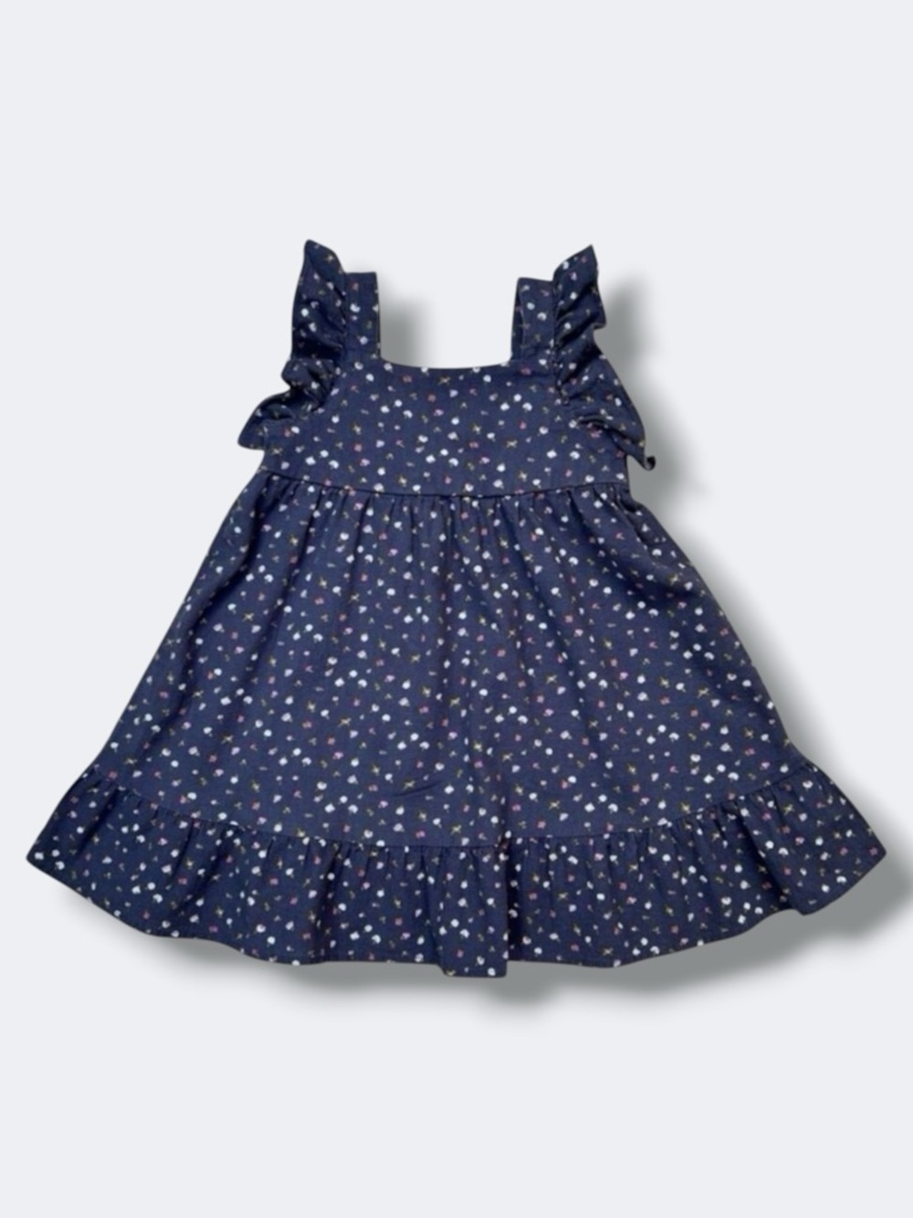 Cat & Jack Dress Girls 4T Blue Ditsy Floral Ruffle Cotton Cottagecore